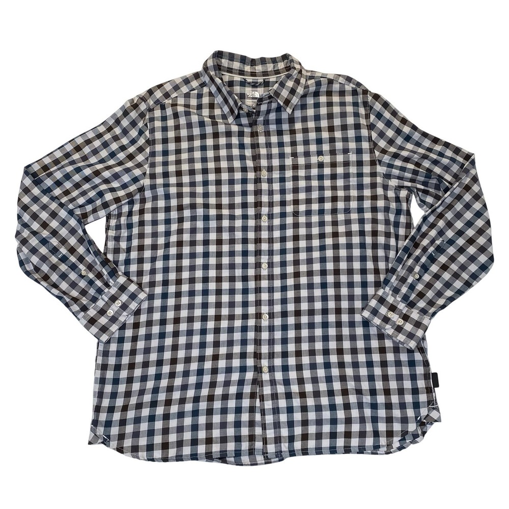 The North Face Button Down Shirt‎ Mens XL Plaid Blue Brown Outdoor